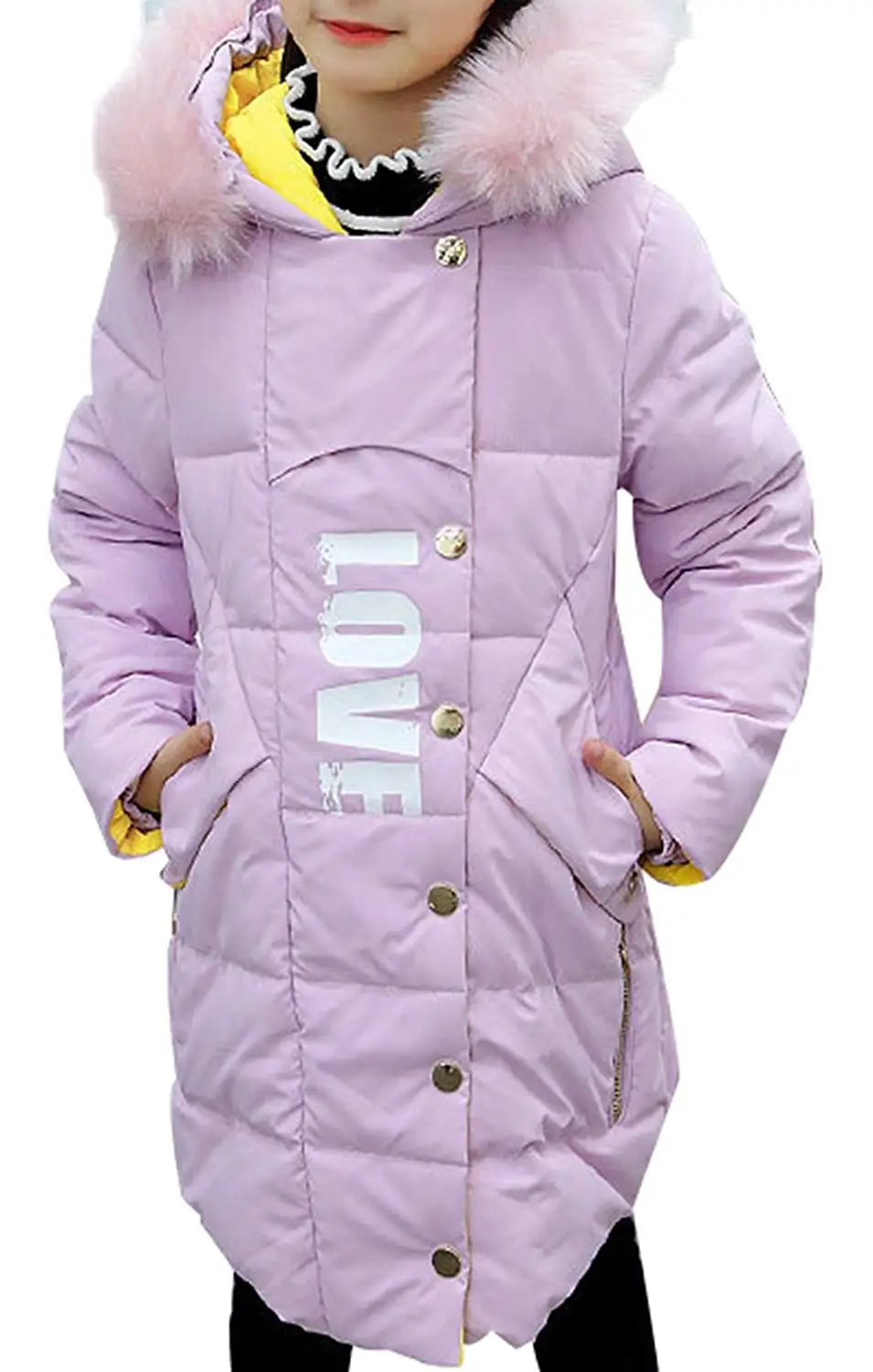 SellerFun Girls Fashion Zip up Puffer Coat Patchwork Hooded Padded Jacket
