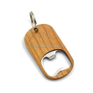 Image of custom wooden handle metal bottle opener with key ring