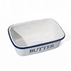 christmas cast iron white enamel mini casserole rectangle ramekin butter dish with wooden lid