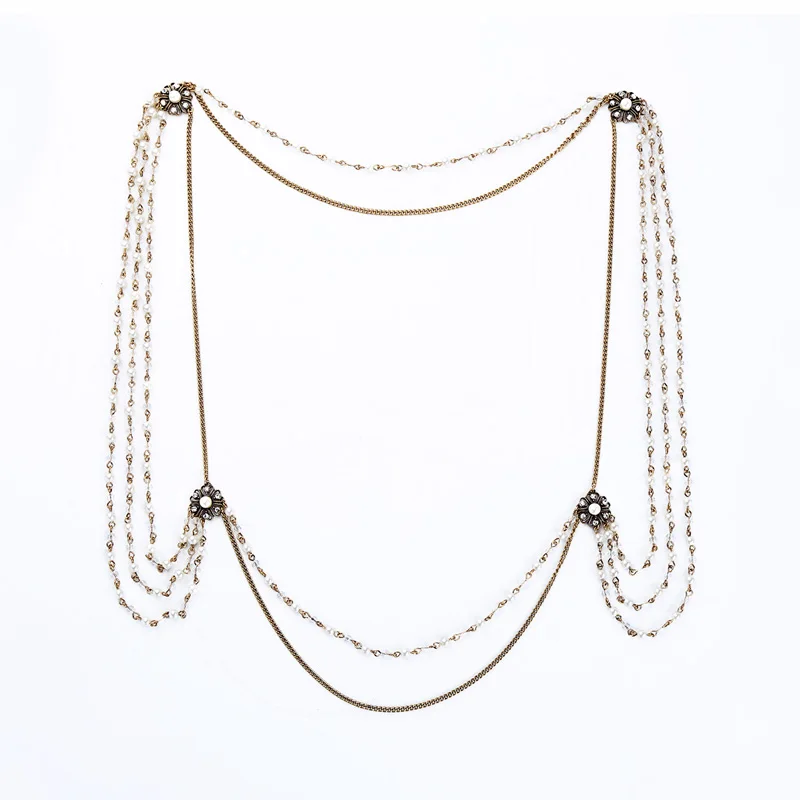 

txl0087 Qingdao Kiss Me Free Shipping Wholesale Summer Beach Vintage Gold Pearl Crystal Shoulder Simple Custom Necklace