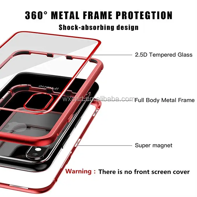 CHRT Newest Metal Frame Tempered Glass Back Magnetic Absorption Technology Magnetic Mobile Phone Case for iPhone X