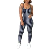 Wholesale One Piece Dark Blue Stripe Sling Tight Bodycon Sexy Jumpsuit Women