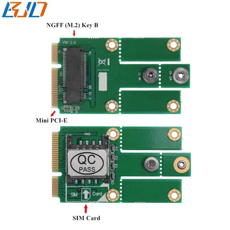 

M.2 NGFF B Key to Mini PCIe PCI-E Adapter with SIM Card Slot for GSM/GPRS/3G/WLAN/ WWLAN/GPS/4G /LTE Module
