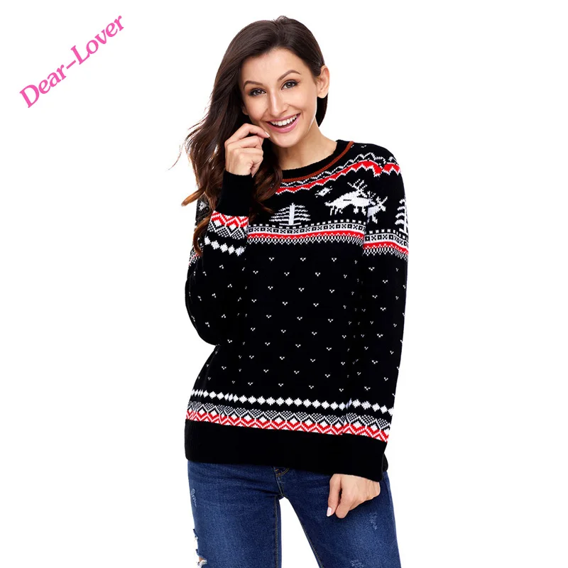 

Adult Winter Christmas Reindeer Fashioned Knit Sweater Women Cardigan, As shown