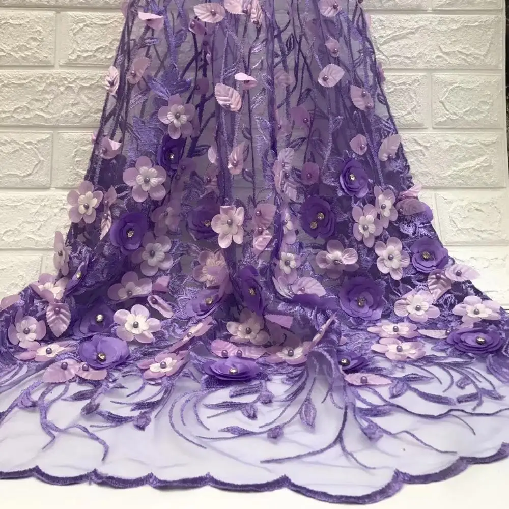

Sinya Applique Tulle Lace With Beads African French Lace Fabric 3D Flower lace Embroidery fabrics