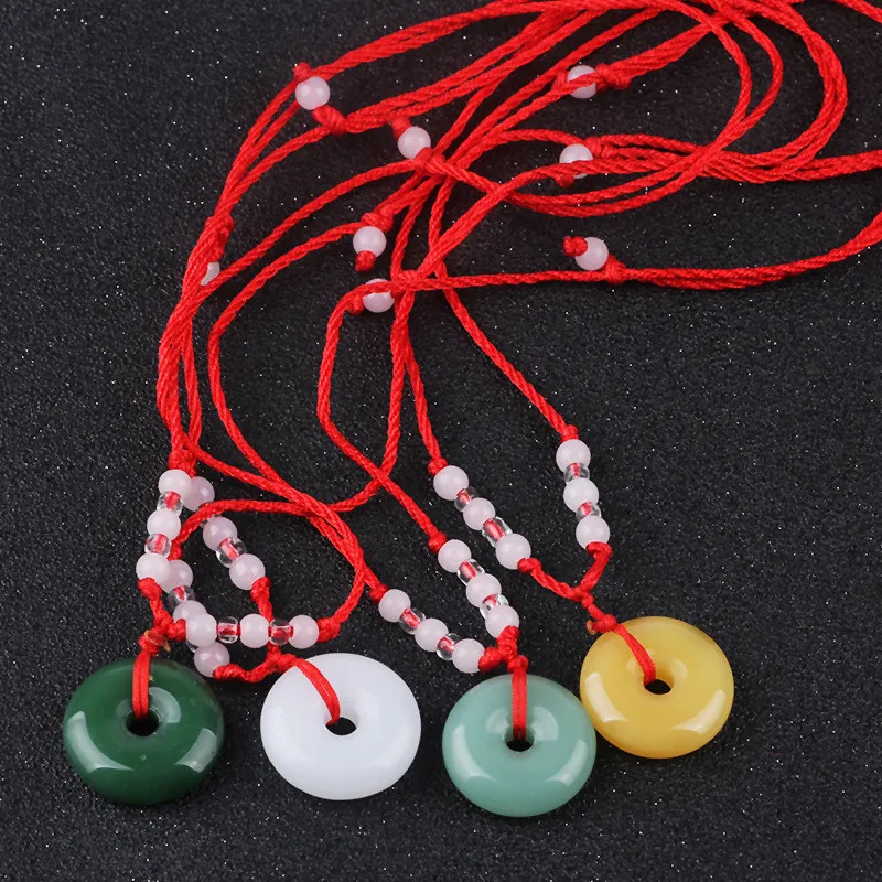 

Traditional Jade Peace Buckle Pendant Round Lucky red rope Beaded Necklace for men women Children, Picture