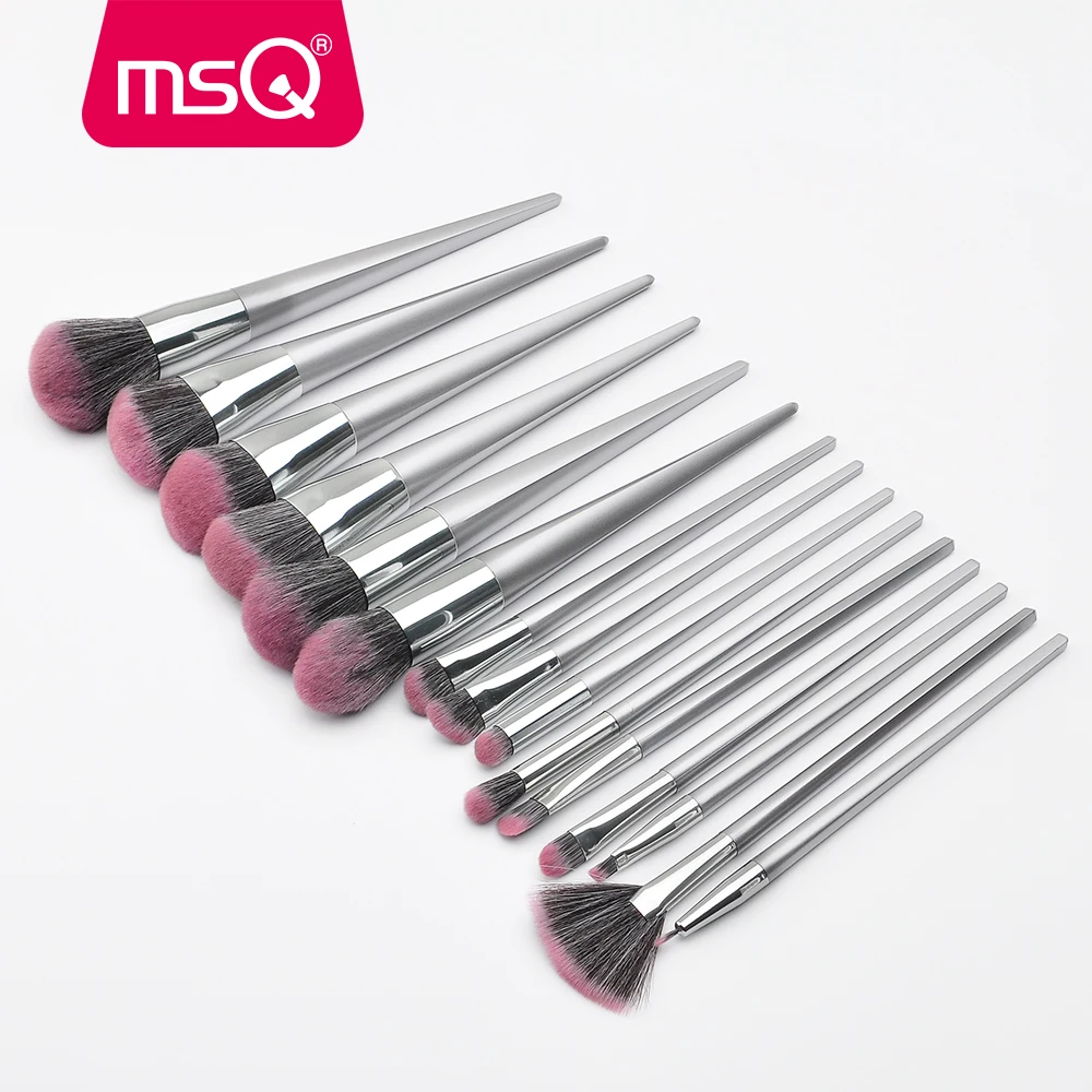 

MSQ Hot Sale Premium Synthetic Silver Tapered 15pcs makeup brush set