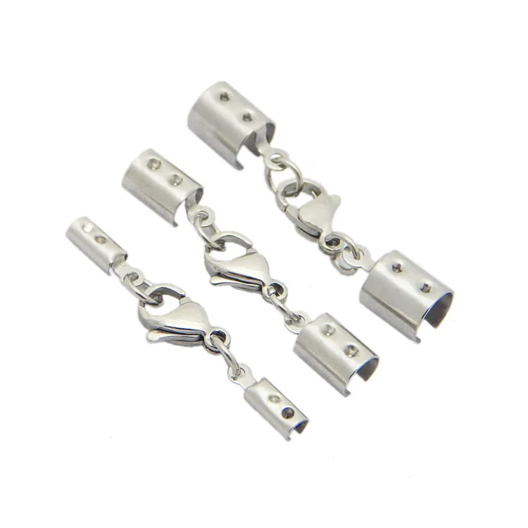 

S851 Stainless steel lobster clasps and crimp ends set for leather cord, Stainless steel crimp ends with lobster clasps, Silver gold