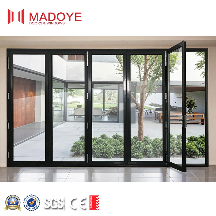 סין ייצור מודרני בית זכוכית מחוסמת upvc דלת מתקפל סוג