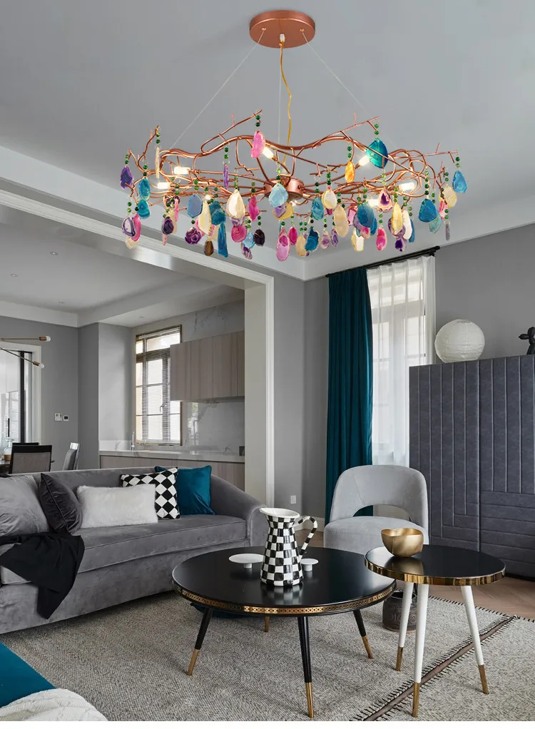 Indoor New design Colored agate stone contemporary home decor chandeliers lighting
