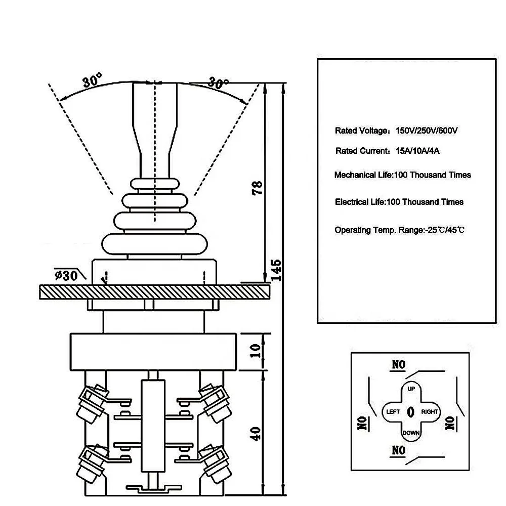 Hka141z04 Momentary 4no Industrial Monolever Toggle Rocker Joystick