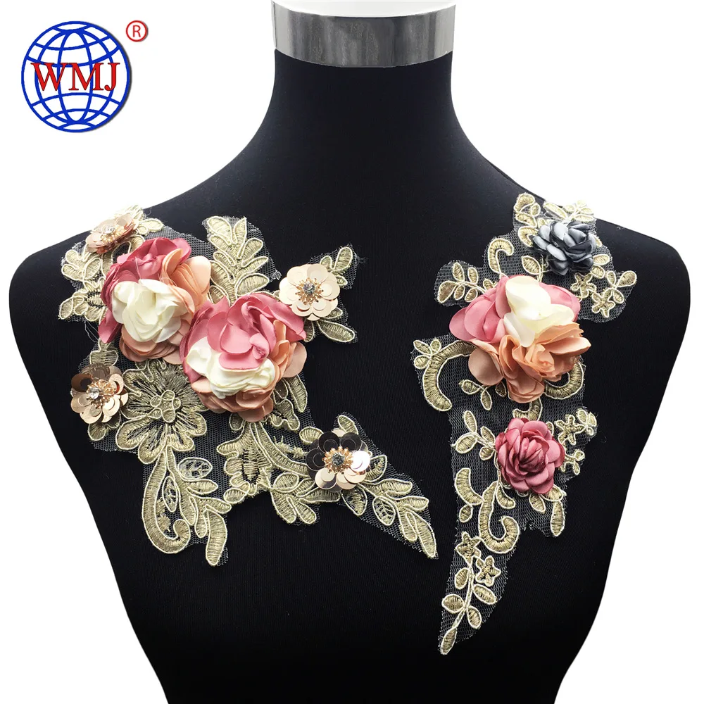 

Wholesale colorful African design 3D large flower gold cowboy embroidery applique for dress, Can be customized