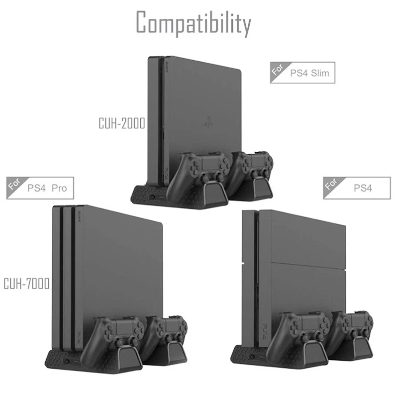 
Game Accessories Vertical Stand with Dual Charging Dock For PS4 /Slim/Pro Cooling Cooler Fan for Playstation 4 PS4 