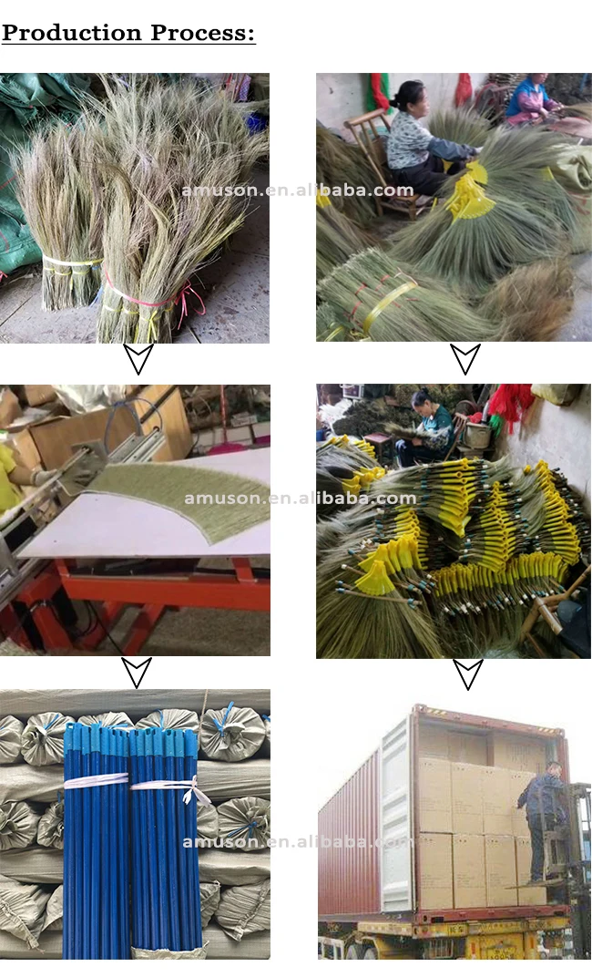 handmade grass broom with wooden stick