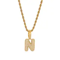 

Hot sale hip hop gold plated pendant necklace brass diamond custom name bubble letter initial charm necklace