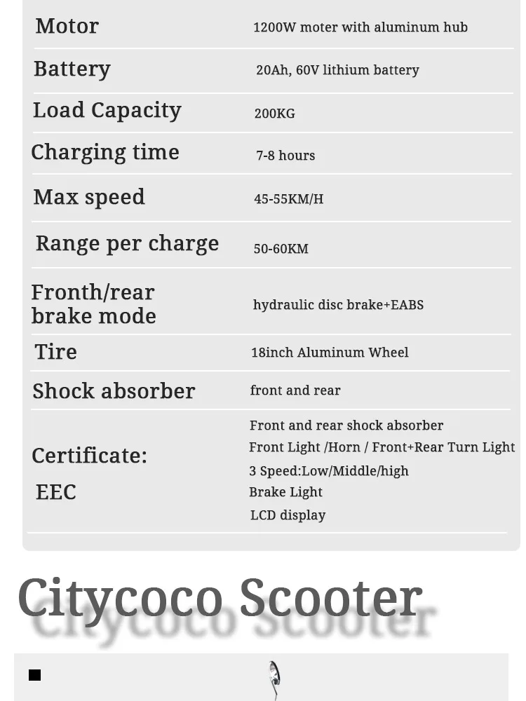 TD-C7/SC14 EEC/COC/CE EUROPE Citycoco 1000w electric aguila ava scooter