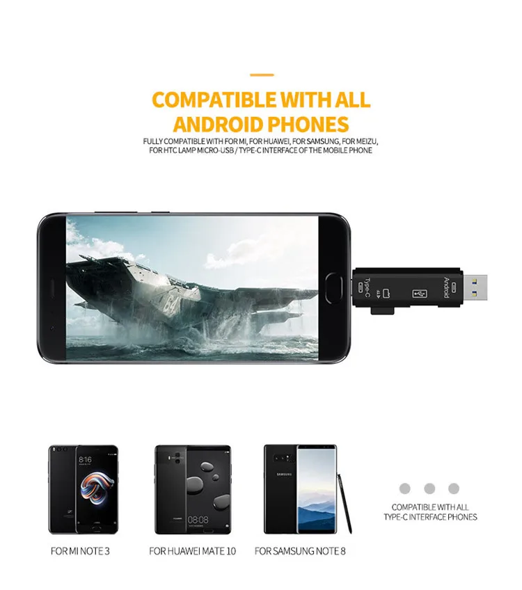 DKQ05 3 in 1 USB 2.0& Type C & Micro USB OTG TF Memory Multi Magnetic Card Reader for Samsung Huawei - ANKUX.COM