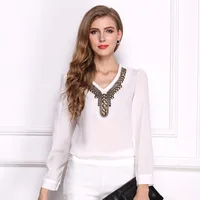

Hot sale office lady v neck slim fit long sleeve chiffon women blouse