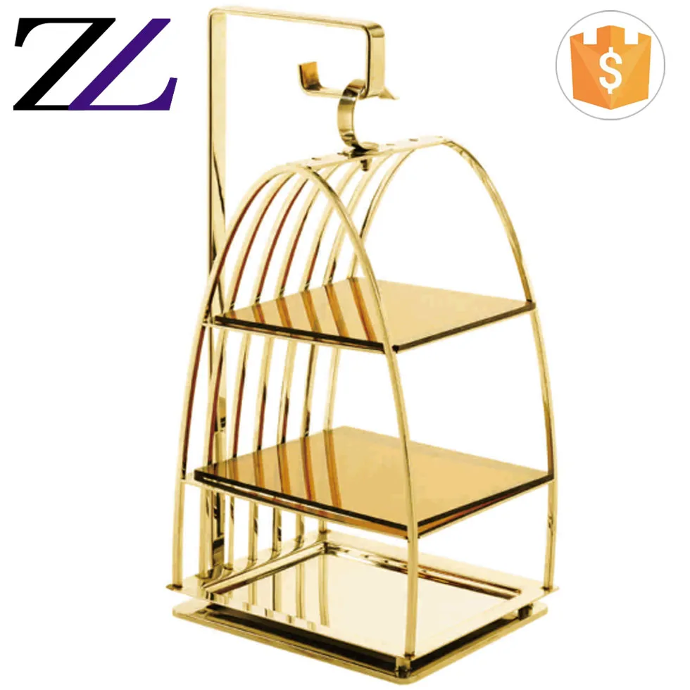 

Guangzhou luxury decoration supplies royal metal wedding dessert buffet riser display 3 tier brass birdcage gold cake stand, Stainless steel/gold/ rose gold available