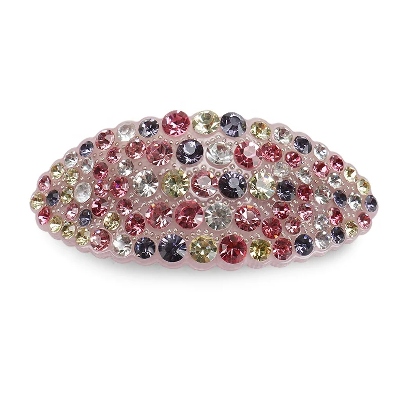 

Hot Sales Coloured Rhinestone Women Hair Jewelry Oval Acrylic Hair Barrette Clips Austrian Crystal Hair Clips, Blue;pink;purple;champagne