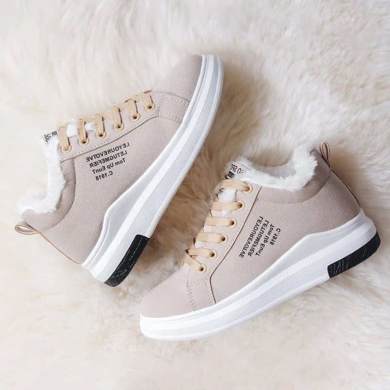 
High top lace up style woman flat winter shoes winter outdoor sneakers wholesale 