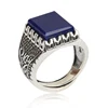 SJ Magical Release Pressure Upscale Blue Natural Real Square Shape Lapis Lazuli Flexible Open 925 Sterling Silver Men Ring