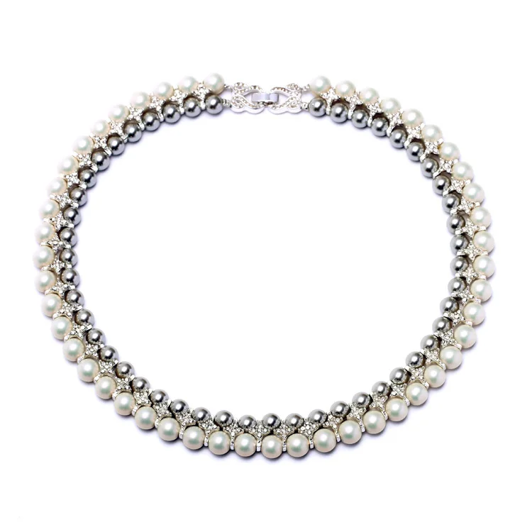 

xl01501 Amazon Top Sells Wholesale Wedding Jewelry Women Fashion Two Layers Grey Pearl Necklace, As picture