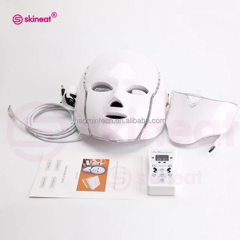 

Skineat Professional led beauty masker 7 color PDT phototherapy electric face neck LED mask, White