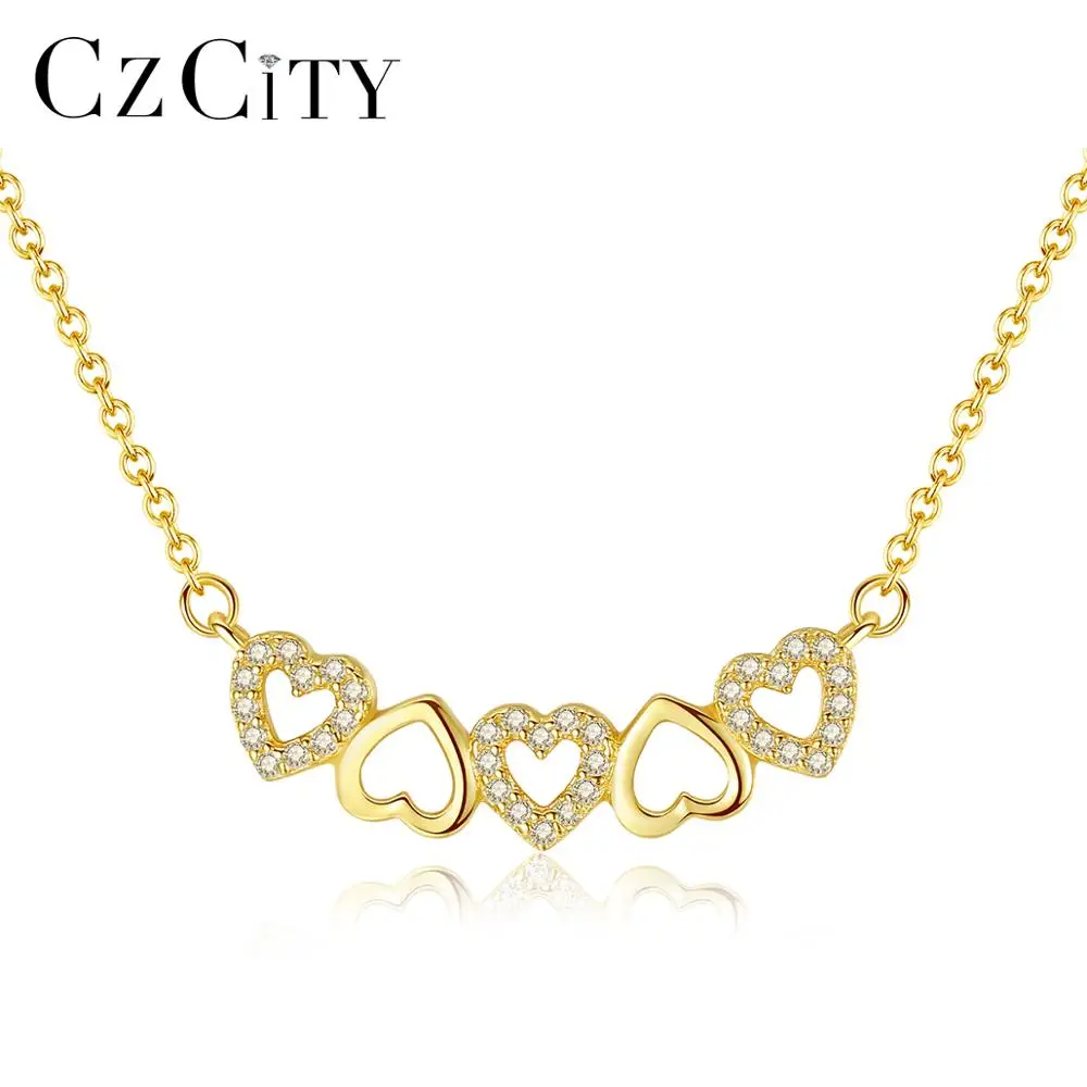 

CZCITY I Love You Silver Gold Jewelry Necklace 925 Sterling Women Heart Chain Pendant Necklaces Jewelry