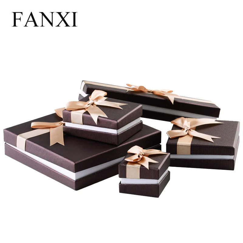 

FANXI Wholesale Cheap Boxes with Silk Ribbon And Velvet Foam Insert Ring Necklace Bracelet Gift Paper Box Jewelry Packaging, N/a