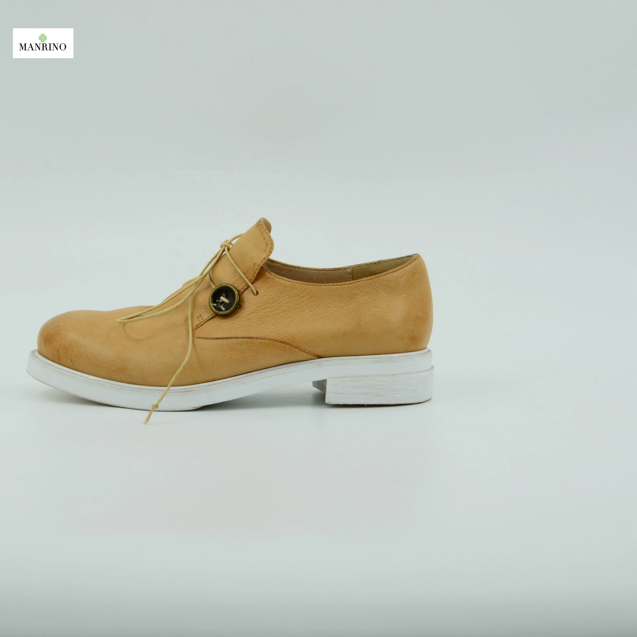 
MANRINO-0116 Litchi Texture Butter Cow Leather Upper Flat Oxford Sole Lace Up Handmade Women Casual Leather Shoes Manufacturer 