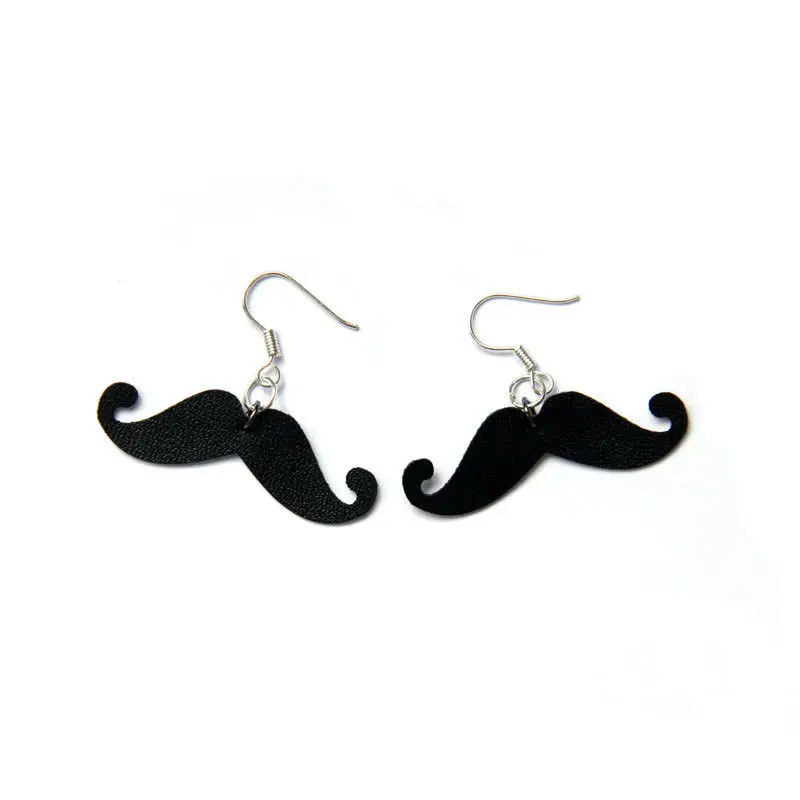 

MYLOVE black leather Korean fashion mustache earrings MLEH55