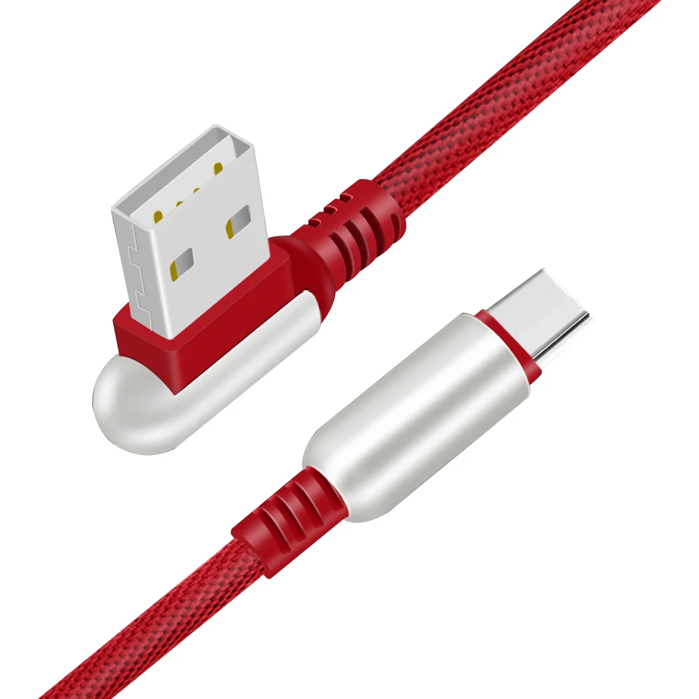 Usb-c Quick Charge & Data Transfer 90 Elbow Degree Data Line Micro Usb Nylon Braided Charger Cable