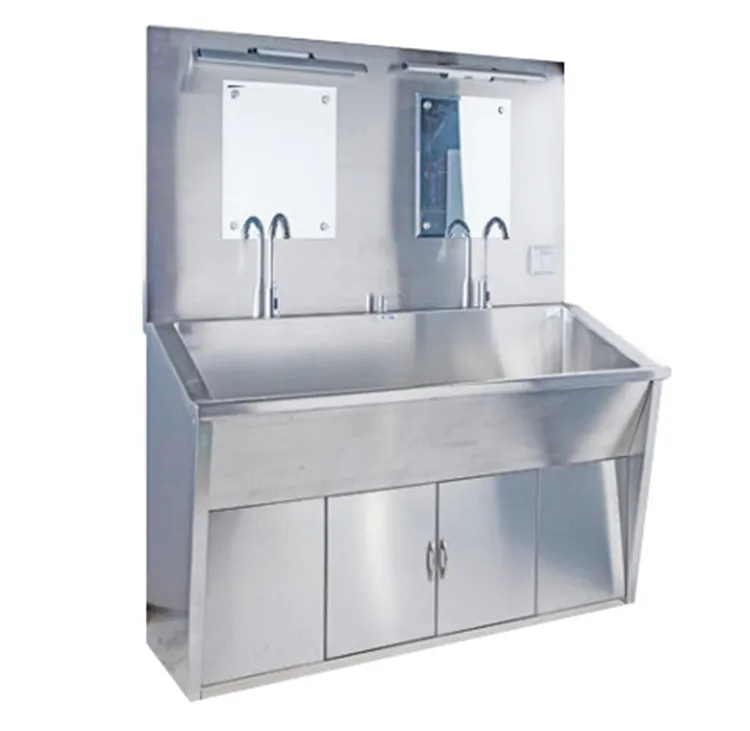 High quality hospital furniture stainless steel double washing trough sensor wash basin sink