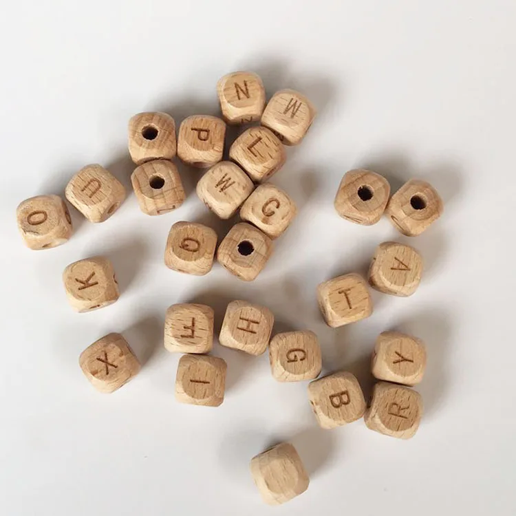 Custom 12mm Beech Wood Alphabet Letter Beads Wooden Alphabet Beads Cube