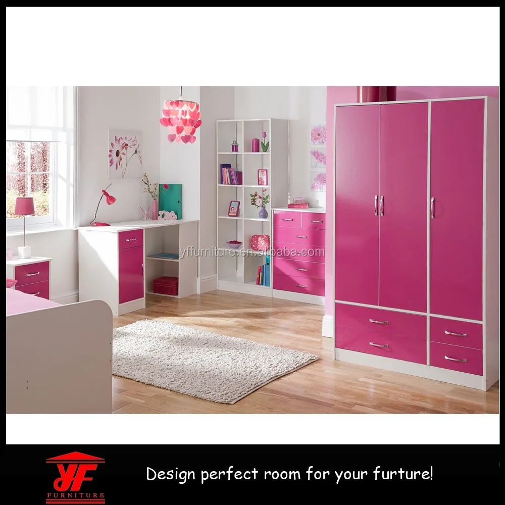 Cheap 3d Design High Gloss Pink Children Bedroom Kids Wardrobe