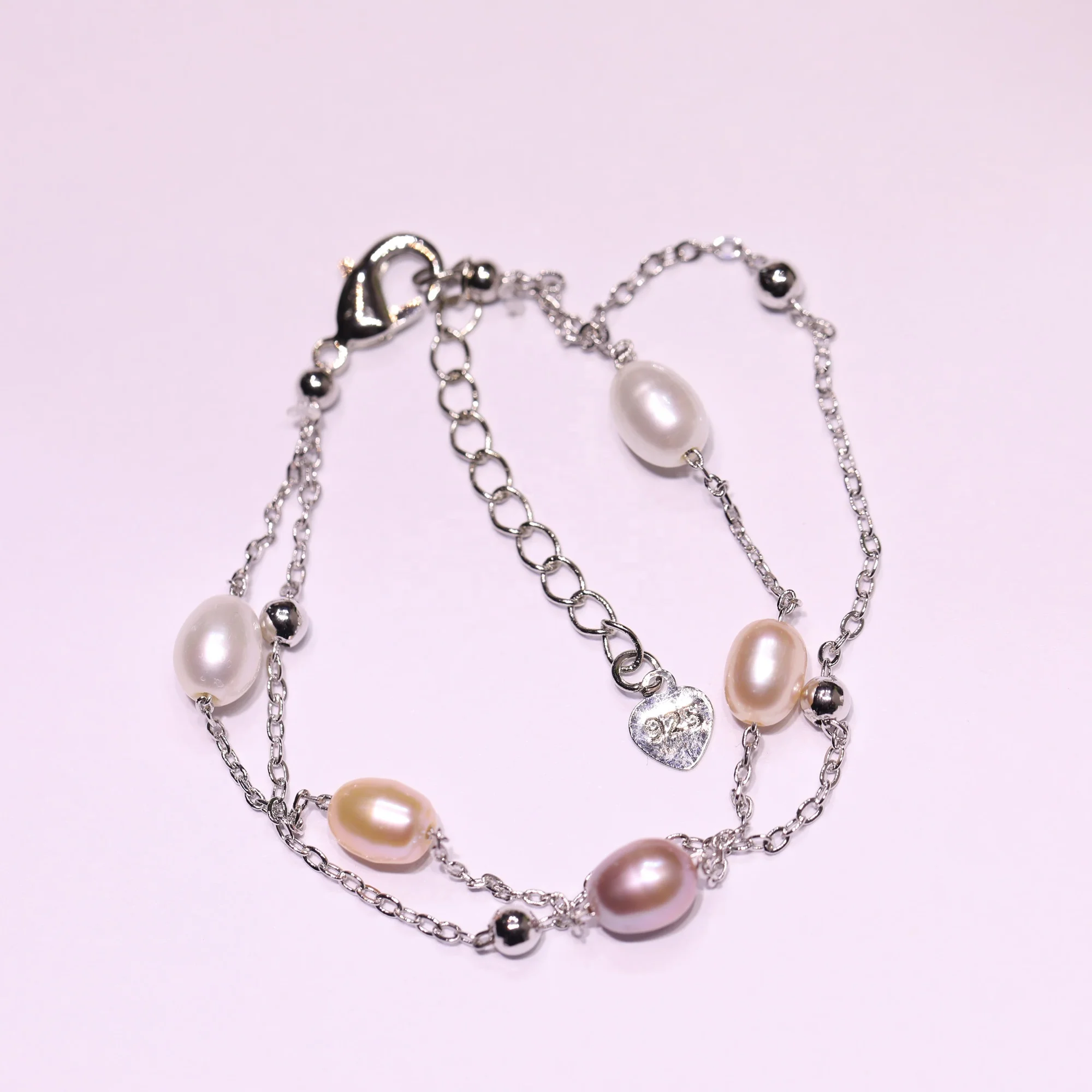 

Charm Bracelet Pearl Jewelry mixed color beautiful Natural Freshwater Pearl Bracelet,rice pearl, White pink purple