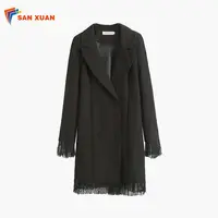 

Autumn latest design casual graceful black suit collar double-breasted long sleeve slim tassels 2019 women fashion midi dress