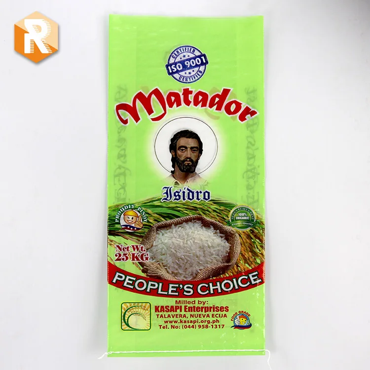 
Custom Rice bags 25kg with bopp laminated & green printing pp woven rice sack 