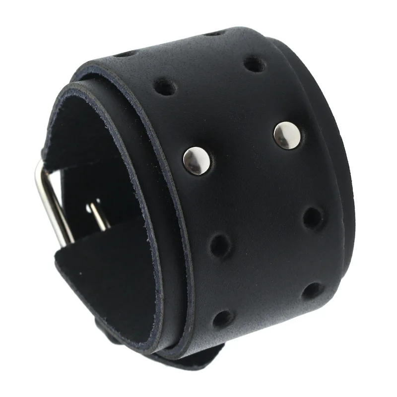 

Punk style braided genuine leather with rivet decorated wide unisex bracelet