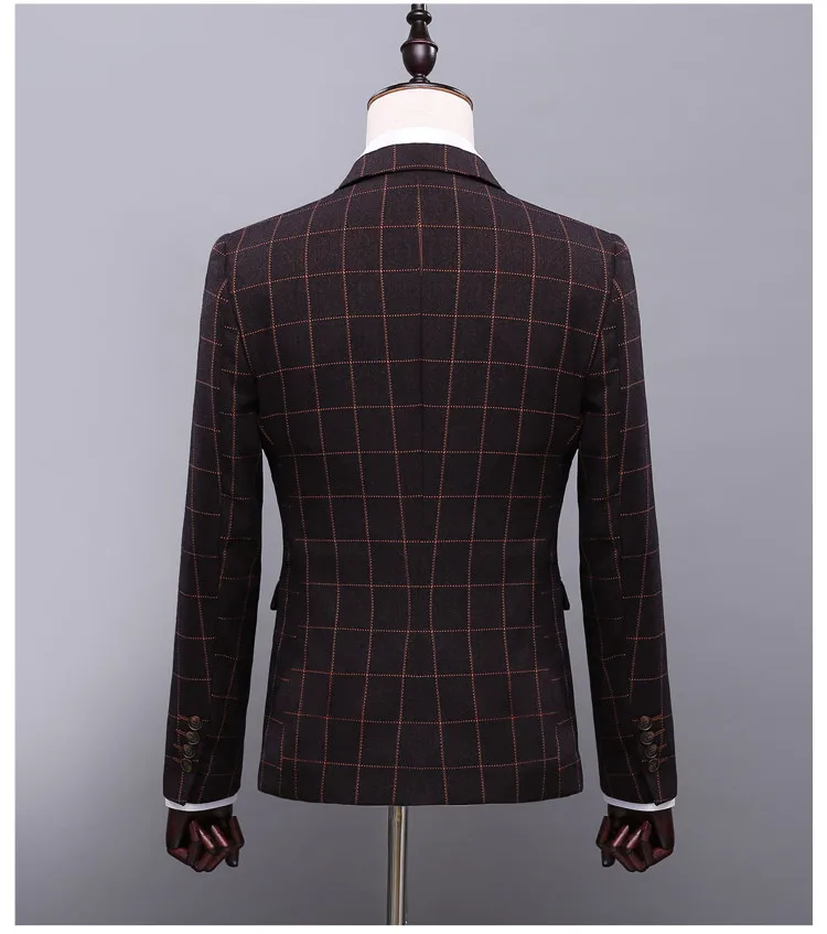 Customized Brown Wool Plaid Mans Wedding Suits Male Blazer Casual Wear ...