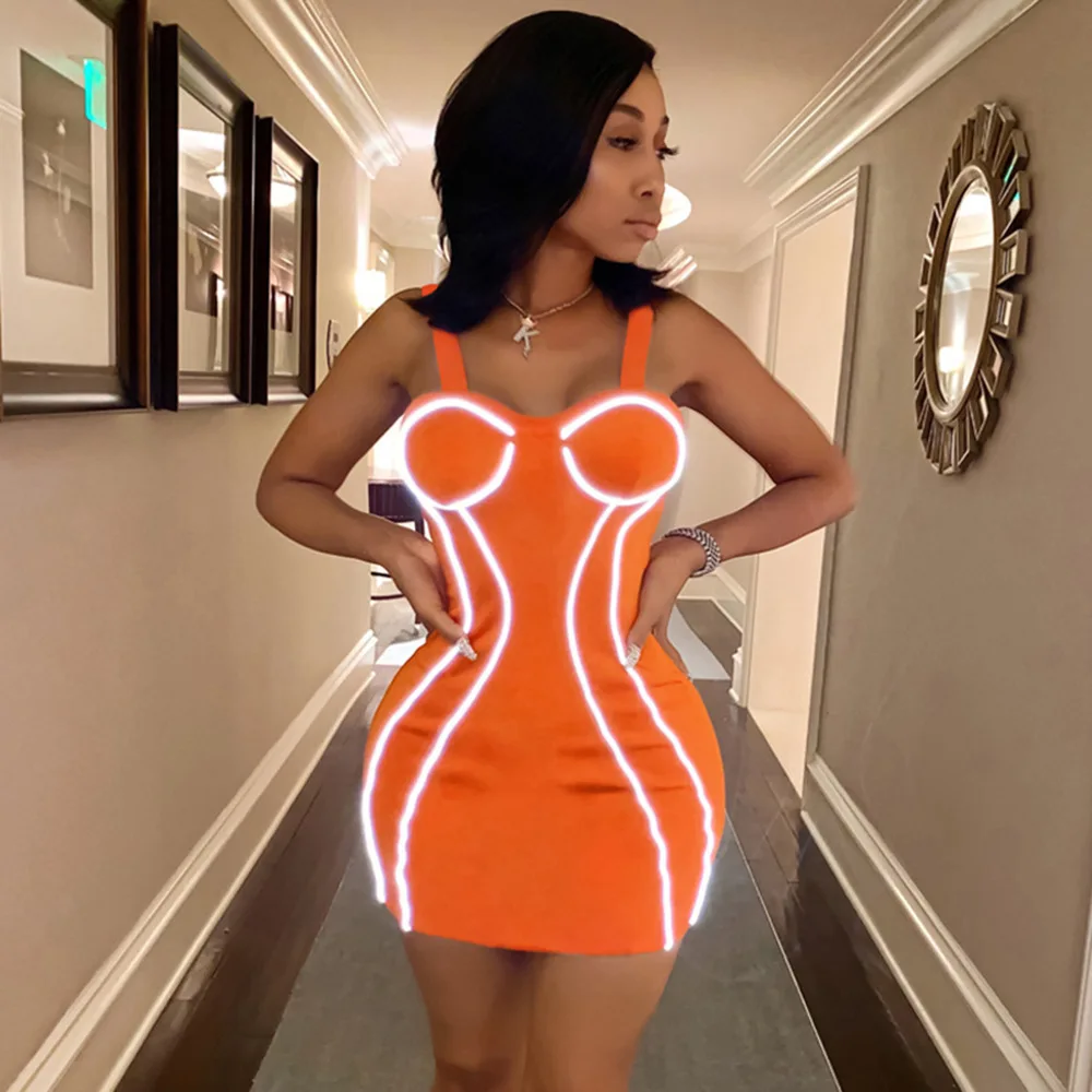 

2019 Women Sparkle Dress Spaghetti Straps Bodycon Mini Dress Club Night Wear Party Reflective Dress