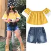 2019 factory nice quality round collar baby clothes summer short style USA child girls clothing set