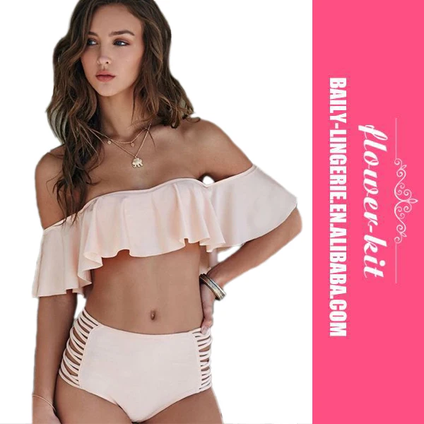 

2017 Sexy Mature Off Shoulder Women High Waist Bikini Set, As shown