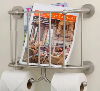 Wall Mounted Bathroom Metal Magazine Rack With Double Toilet Roll Wall Mounted Bathroom Metal Magazine Rack With Double Toilet Roll Holders Holder