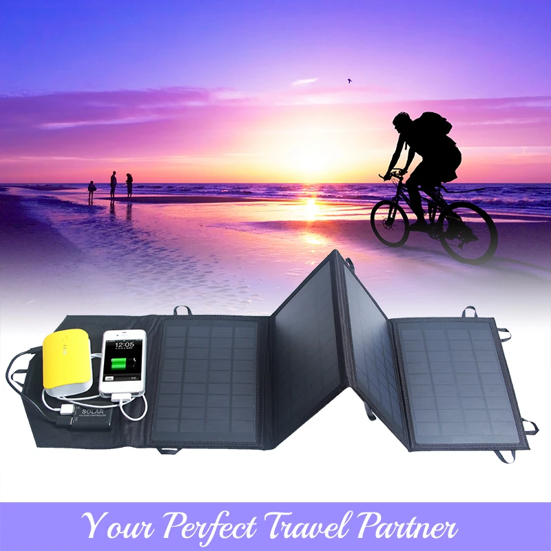 
14W folding solar mobile phone chargers solar usb charger with dual usb for outdoor camping travelling 