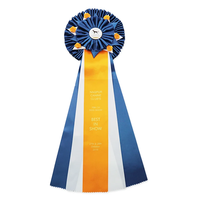 

Dog Show Rosette Manufacturer Customized Logo Printed Award Ribbon Rosette for Pet Events, Customized color