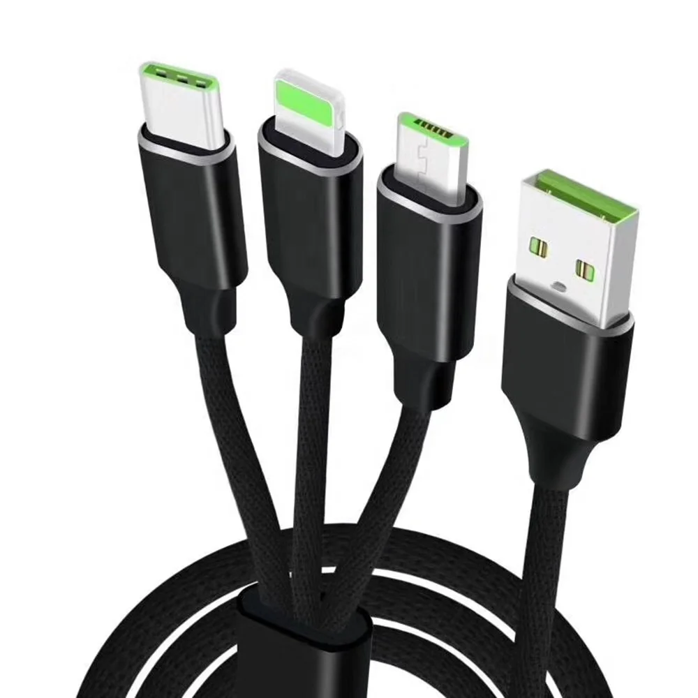 

Universal Adapter Cord 3 in 1 Nylon Braided Type C Micro and IOS 8-Pin Plug Multiple Phone Connectors USB Cable