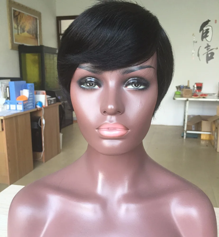 

130% Density indian virgin human hair pixie cut short no lace wig 6 inch in stock, N/a