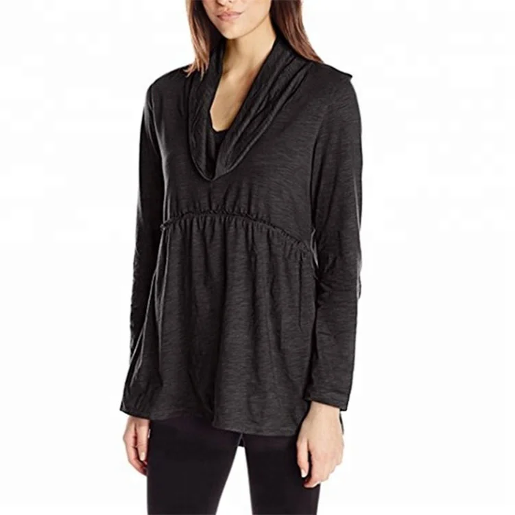 

D57 Fashion T-Shirt Autumn Top Solid Long Sleeve Heap Collar Causal Tops Shirts Lady Dropshiping top selling clothes women, N/a